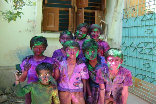 Kids enjoying holi